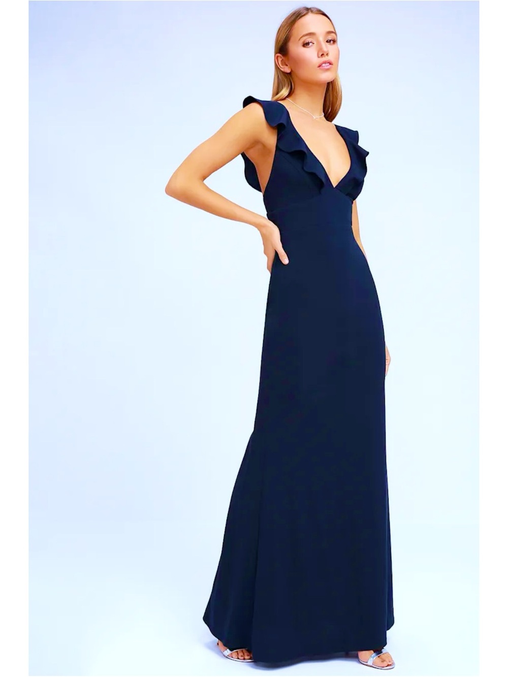Lulus Perfect Opportunity Ruffle Trim Maxi Dress 💙NWT💙